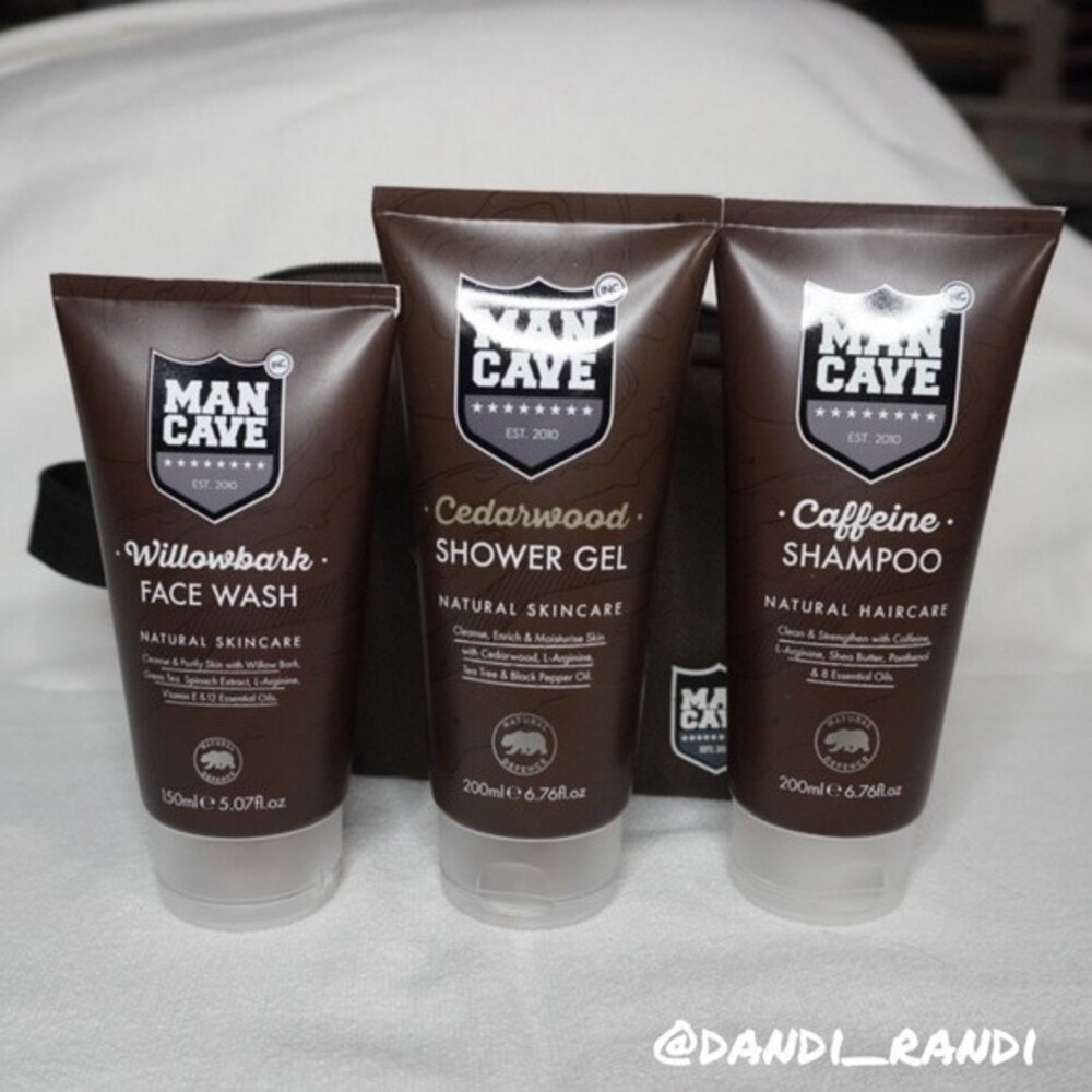 ManCave Natural Grooming Toiletry Bag Full Size Shampoo Face Wash Shower Gel